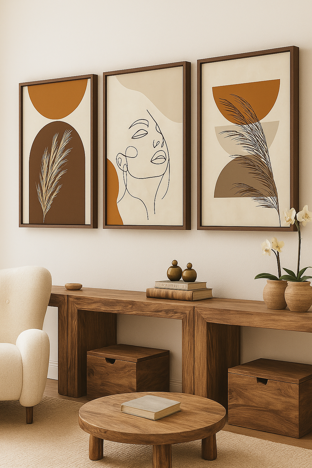 Set 3 Tableaux décoratif minimaliste maroon #pl37