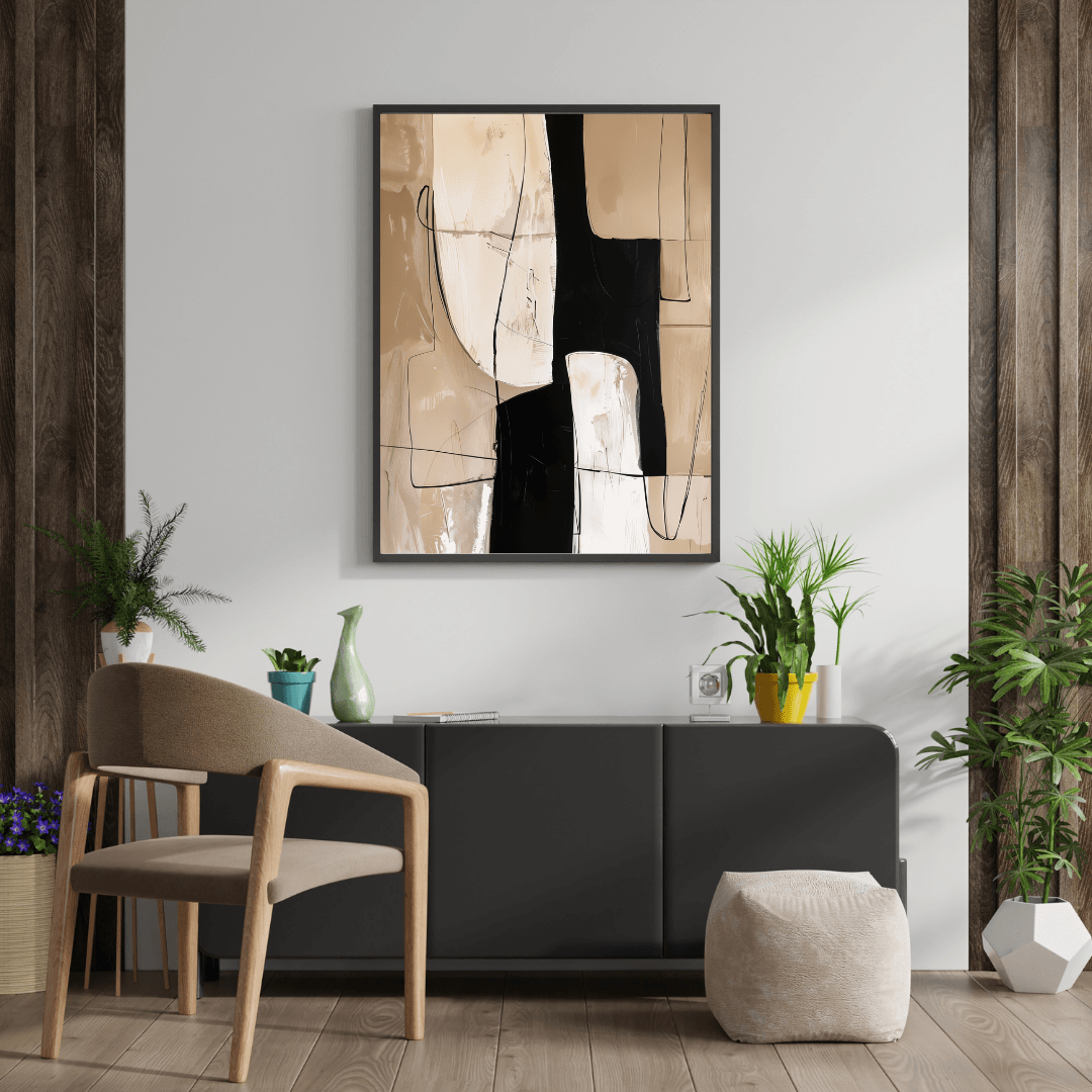 Tableau luxe abstrait noire et beige #pl3 - Planet House