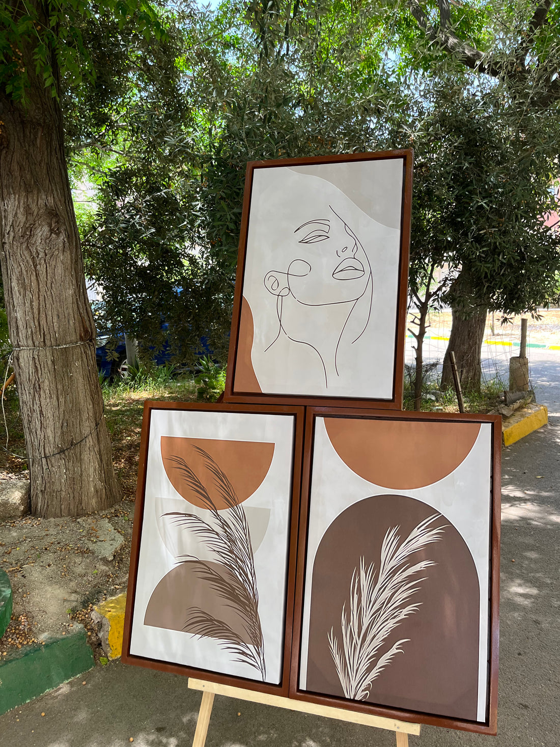 Set 3 Tableaux décoratif minimaliste maroon #pl37