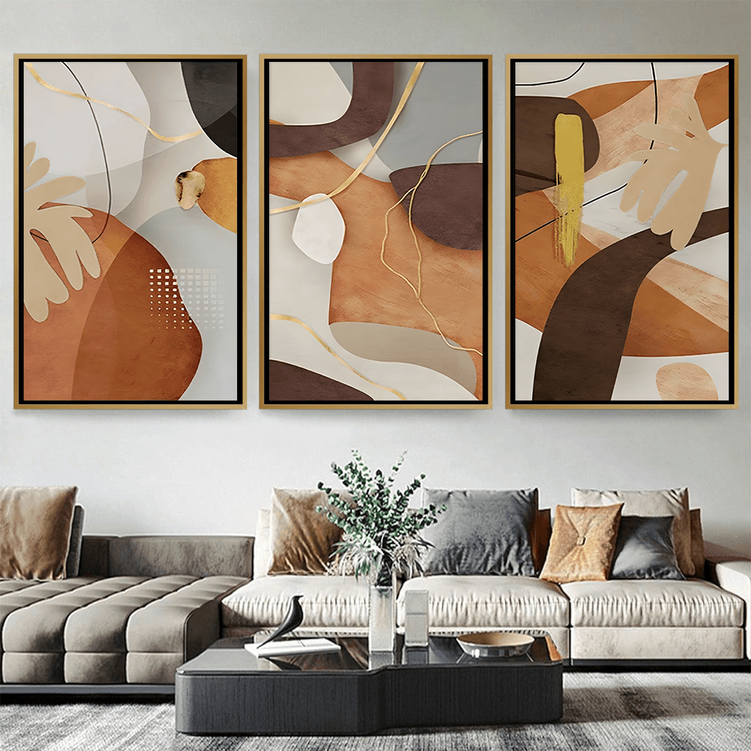 Ensemble de 3 tableaux abstraits - Planet House